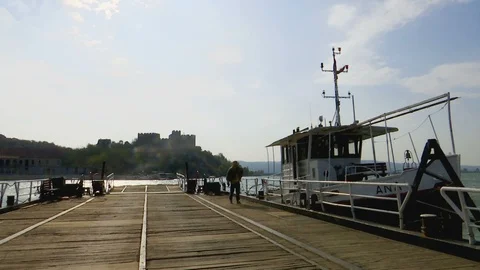 An old empty ferryboat on the Danube River Stockbeeldmateriaal 96586730