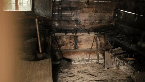 Old empty forge without blacksmith Stock Footage 111141574