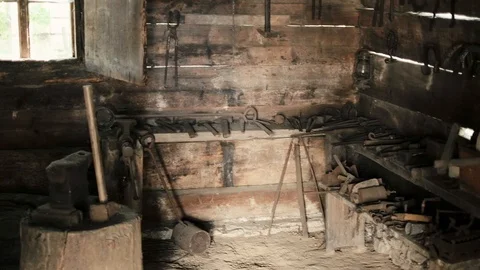 Old empty forge without blacksmith Video stock 111141786