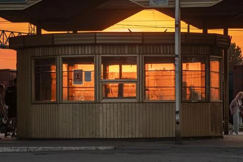 Old empty former Soviet ticket office at the Kryvyi Rih train station Stock Photos