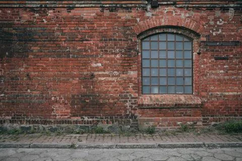 Old, empty, industrial warehouse wall, background Stock Photos
