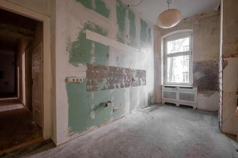Old, empty kitchen room before renovation Stock Photos