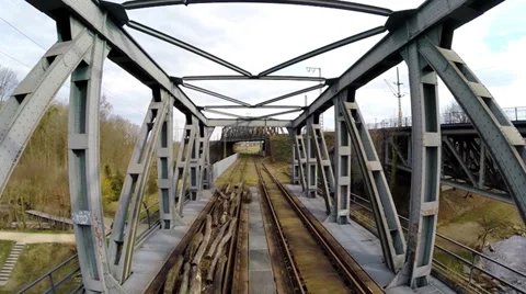 Old empty railroad bridge track. Stock Footage 36195599