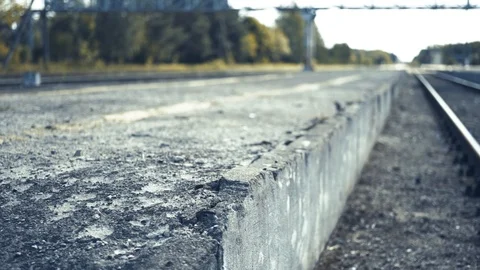 Old empty railway terminal closeup Stock-Footage 94112402