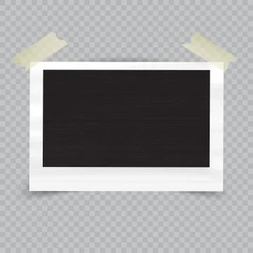 Old empty realistic photo frame with transparent shadow on checkered background Stock Illustration