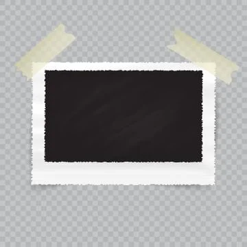 Old empty realistic photo frame with transparent shadow on checkered background Stock Illustration