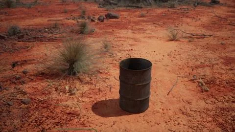 Old empty rusted barrel on sand Stock Illustration