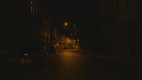 Old empty street night old town Stock Footage