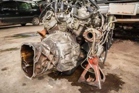 The old engine of a car. Internal design of engine. Car engine part. Stock Photos