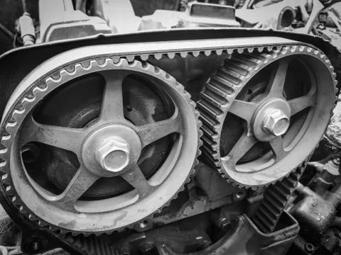 Old engine car repair / replacement belt car with the engine disassembly Fotos de archivo