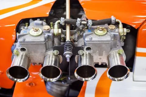 Old engine on a racing car such as formula Stock Photos
