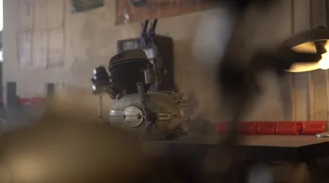 Old engine on the working table Stock Footage 62346950