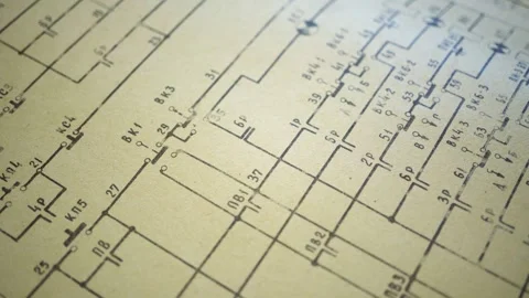 Old engineering drawing of the building's electrical supply. Macro. Stock Footage 253415452