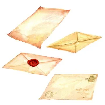 Old envelopes, parchment, sheet of paper, antique letters, postage set hand.. Stock-Illustration