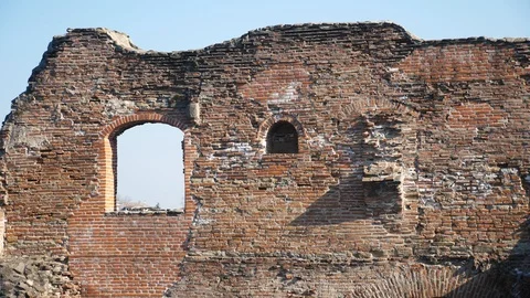 Old eroded brick wall and ruins Stock Footage 106028960