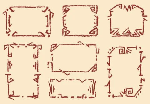 Old ethnic handmade frames set. Crayon chalk hand drawn vector copy space Illustrazione stock