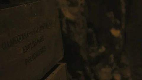 Old explosive boxes in abandoned mine Stock Footage 96192180