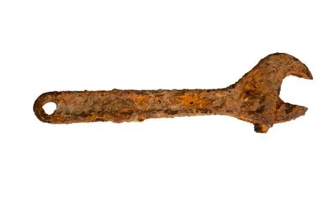 Old extremely rusty wrench. Tool, isolated on white background Stock Photos