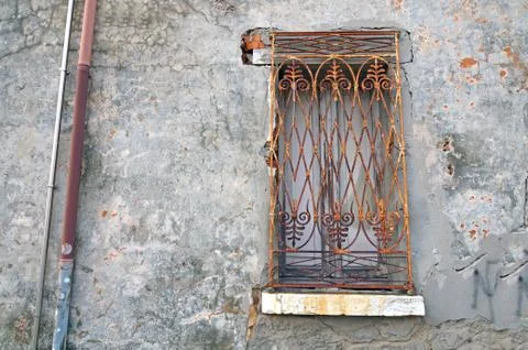 Old facade with window abandoned rusty Stock Photos