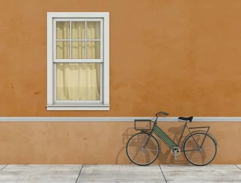 Old facade with window and bicycle Stock Illustration