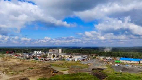 Old facilities of plant for making silicate bricks and old sand quarry Stock-Fotos