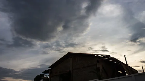 Old factory in the evening light twilight, time lapse Stock Footage 45396354
