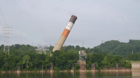 Old Factory Smokestack Implosion Video stock 90759222