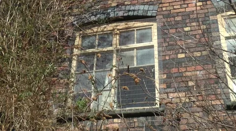 Old factory window white cloth moving creepy ghostly ghost Stock Footage 47211624