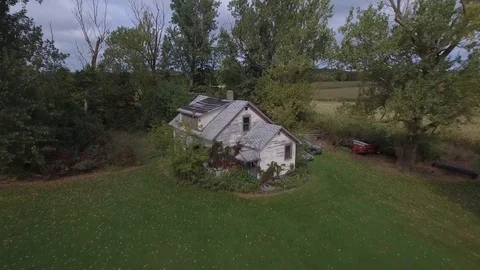 Old farm house Drone pull away Stock Footage 82973593