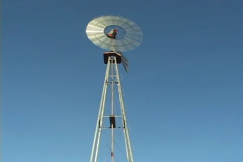 Old farm Windmill looking up at Stock Footage 122014641