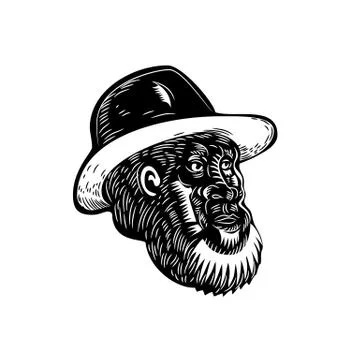 Old Farmer With Beard and Hat Woodcut Stock Illustration