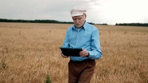 Old farmer using digital tablet. Smart farming. Farming technologies. Stock Footage 169702241