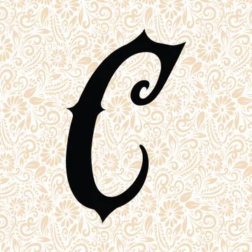 Old Fashioned Alphabet C UPPER , Black alphabet vector, alphabet vector Stock Illustration