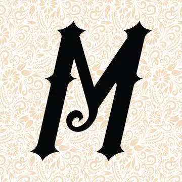 Old Fashioned Alphabet M UPPER , Black alphabet vector, alphabet vector Stock Illustration