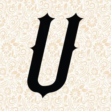 Old Fashioned Alphabet U UPPER , Black alphabet vector, alphabet vector Stock Illustration