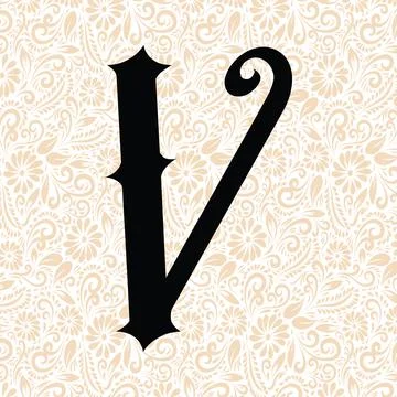 Old Fashioned Alphabet V UPPER , Black alphabet vector, alphabet vector Stock Illustration