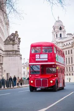 Old Fashioned British Red Bus - London, England Stock Photos