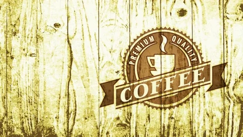 Old-fashioned cafe sign promotion fancy quality coffee with glowing cup graphic Stock Footage 130928573