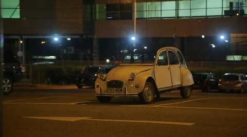 Old-fashioned car at the parking at night Stock Footage 45851365