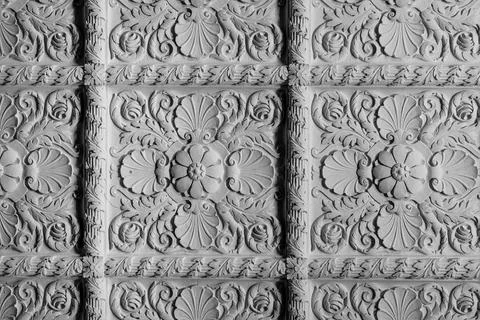 Old fashioned cement ceiling from an old courtroom with great detail. Stock Photos