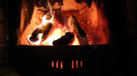 Old Fashioned Classy Fireplace lit with wood Video stock 35349186