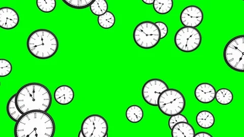 Old fashioned clocks flying - loop, 4K, green screen Stock Footage 78951355