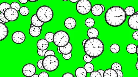 Old fashioned clocks flying - loop, 4K, green screen Stock Footage 78957679