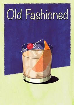 Old Fashioned Cocktail Printable Wall Art Poster Stock Illustration