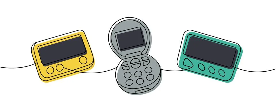 Old-fashioned communication technology one line colored continuous drawing Stock Illustration