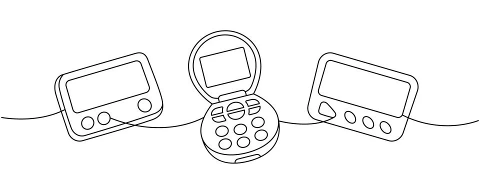 Old-fashioned communication technology one line continuous drawing. Small flip Stock Illustration