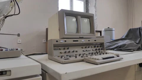 Old Fashioned Computer Electronic Machine. Vintage PC Stock Footage 157992798