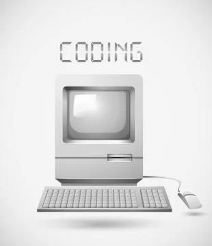 Old fashioned computer with word coding Stock Illustration