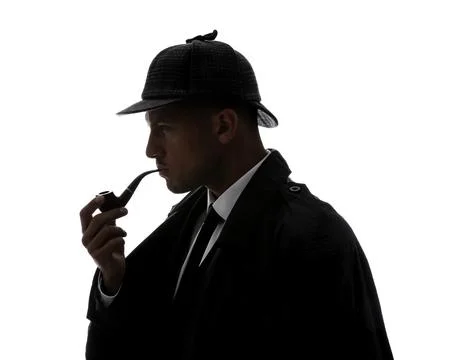 Old fashioned detective with smoking pipe on white background Stock Photos