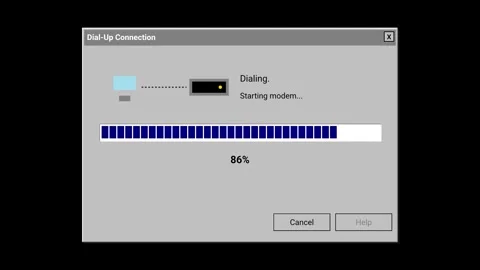 Old Fashioned Dial Up Internet Connection Progress Window on Computer Screen Stock Footage 348006470